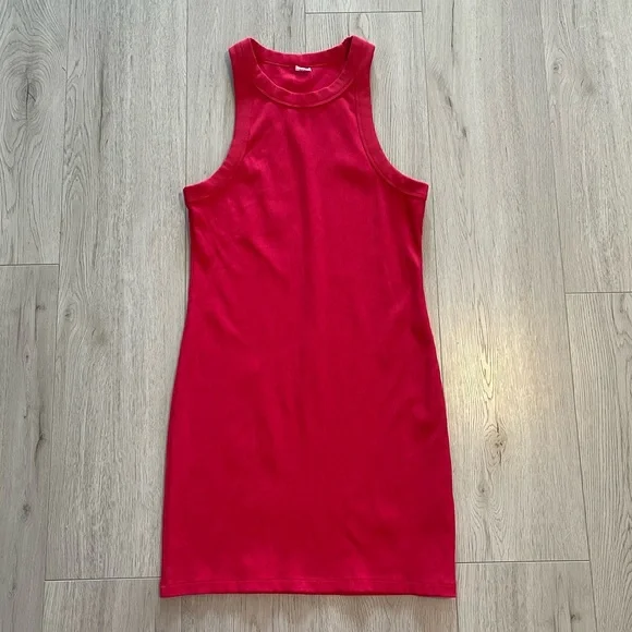Aritzia TNA Quartz Dress - Hibiscus Red Rib Bodycon Mini - Picture 4 of 4